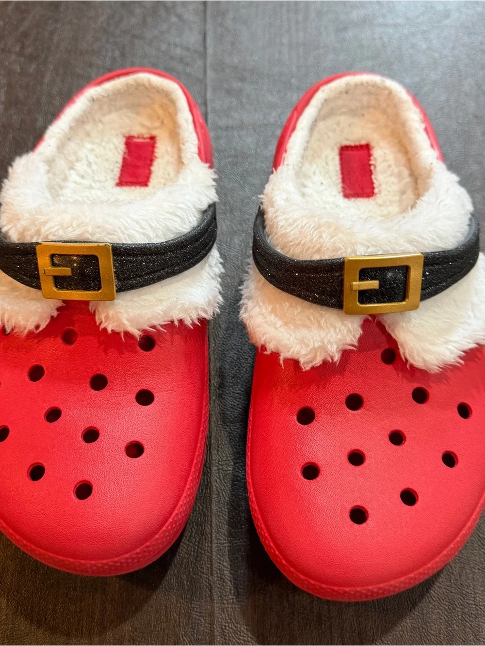 Christmas Santa Claus Red Faux-Fur Lined Clog Crocs Mules Size Junior 6